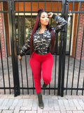 Army Fatigue/Camo Jacket With Red Highwaist Leggings