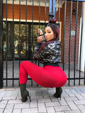 Army Fatigue/Camo Jacket With Red Highwaist Leggings and Black Tube Top "FULL OUTFIT"