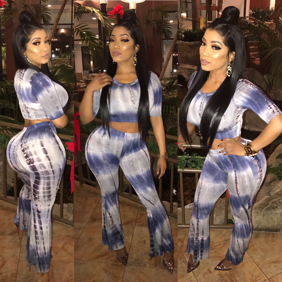 2 Piece Blue Tye Dye Set Both Top And Bottom