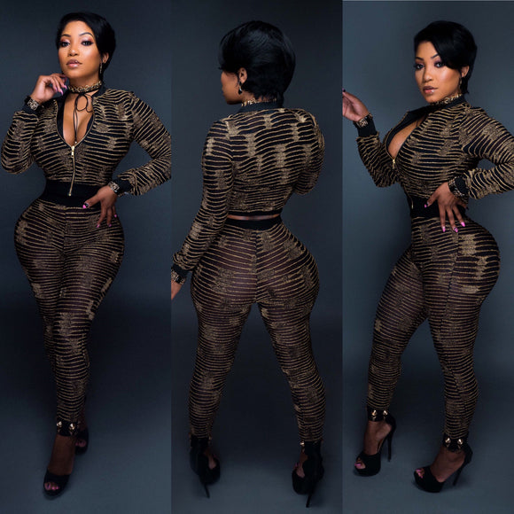 Ms. Gold/Black Detailed 2 Piece Set BOTH TOP AND BOTTOM 