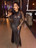 Black With Silver Sequence Mesh Material Dress