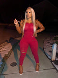 Red Slitted "Sleeveless Bodysuit/Onesie