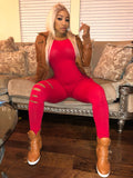 Red Slitted "Sleeveless Bodysuit/Onesie