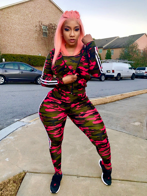 Hot Pink Army Fatigue 3 piece sports wear