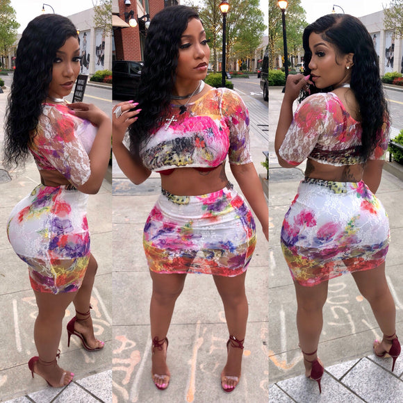 2 piece colorful mini skirt set