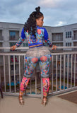 Ms Colorful Blinged Out 2 piece jacket set (High  waist bottoms)