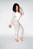 Ms. All White Affair (White Detailed Mesh Bodysuit With Built In Underliner