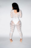 Ms. All White Affair (White Detailed Mesh Bodysuit With Built In Underliner