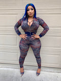 Ms. Blue/Redish Detailed 2 Piece Set BOTH TOP AND BOTTOM