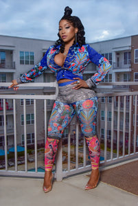 Ms Colorful Blinged Out 2 piece jacket set (High  waist bottoms)