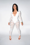 Ms. All White Affair (White Detailed Mesh Bodysuit With Built In Underliner