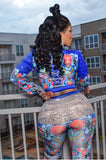 Ms Colorful Blinged Out 2 piece jacket set (High  waist bottoms)