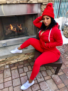 Red 2 Piece Jogger Hoodie Set "HAT INCLUDED"