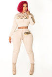 Tan "Savage" 2 Piece Joggers set with hoodie